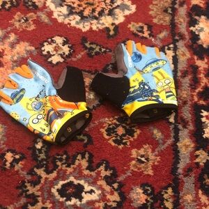 Kids Half-Finger Cycling Gloves in Blue and Yellow with Cartoon Print